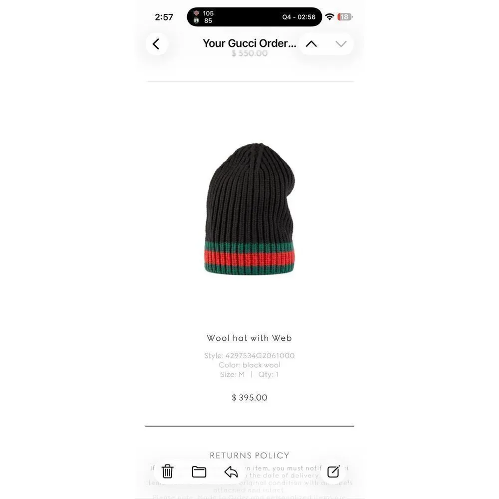 GUCCI WOOL KNIT HAT (m) like new